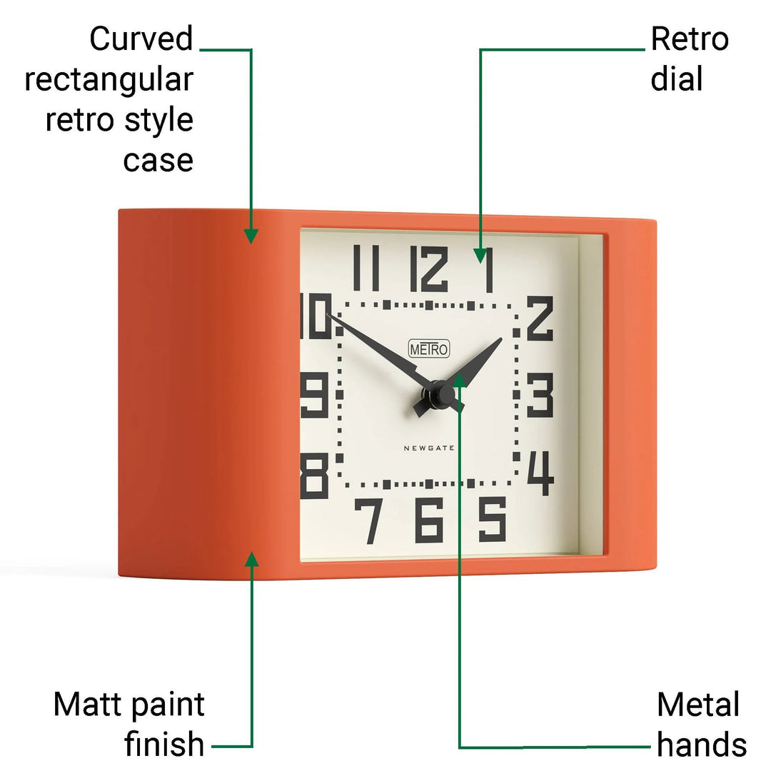 Newgate Mini Metro Retro Compact Bold Mantel Clock Orange 22cm NG-MANMMET3PO 5