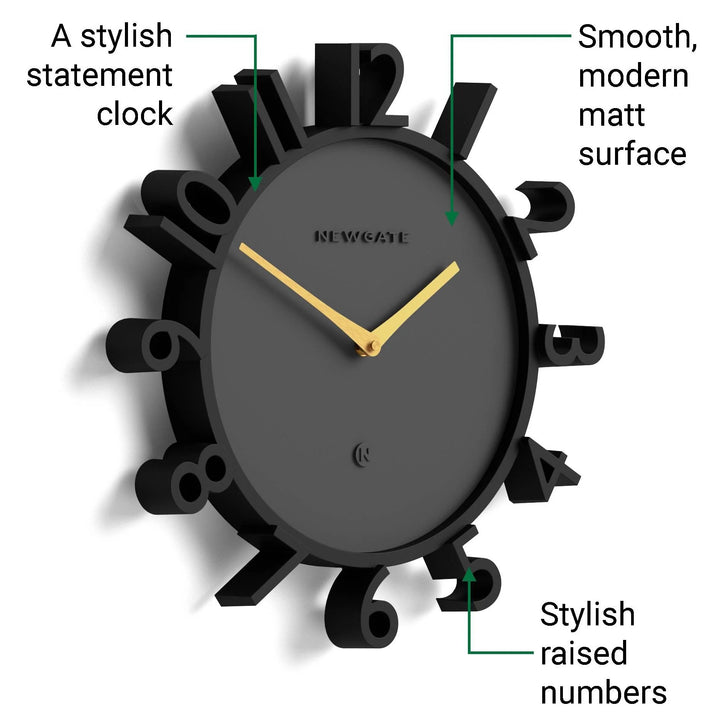 Newgate Monorail Sculptural 3D Numerals Wall Clock Black 40cm NG-MRAIL-K 5