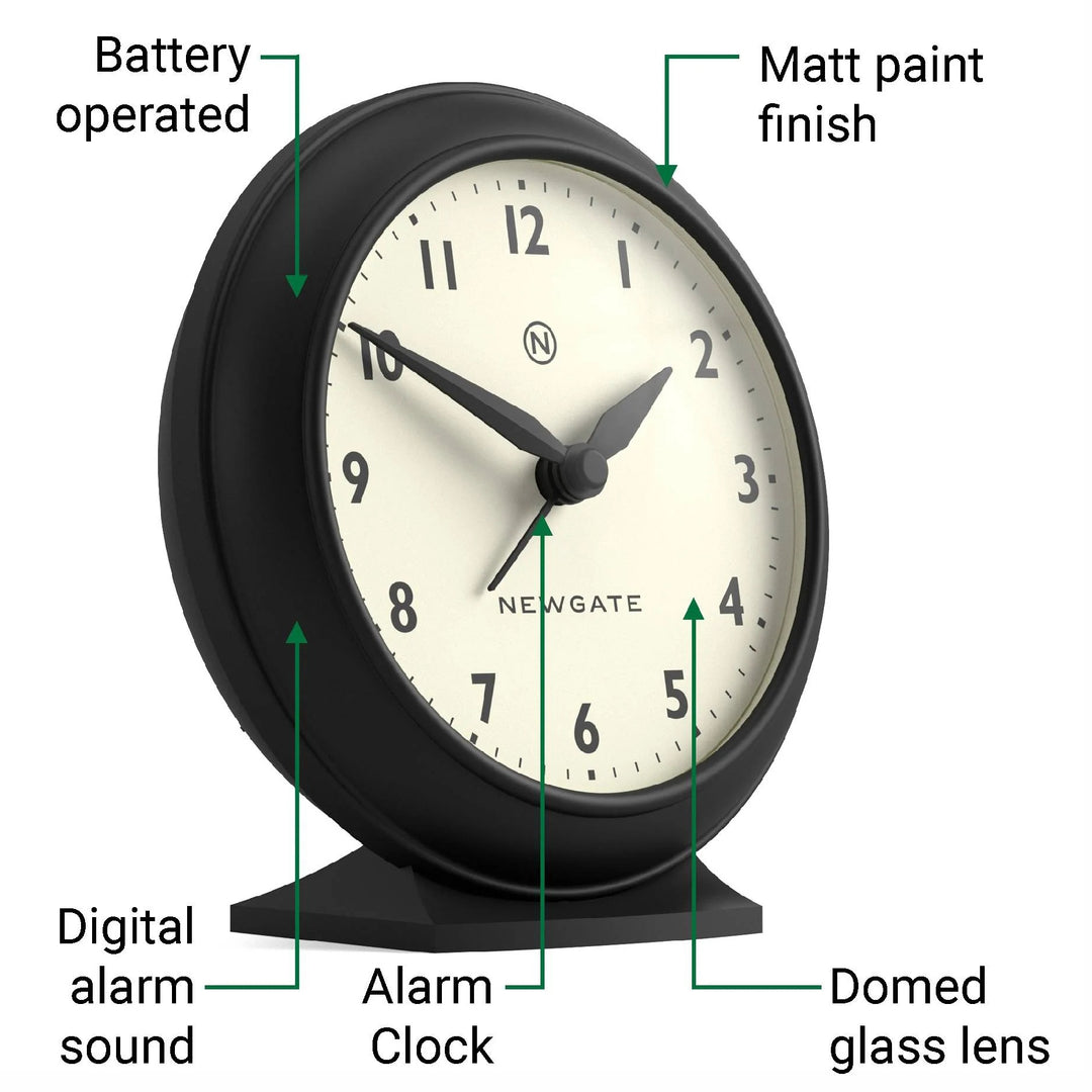 Newgate Pacific Domed Glass Retro Alarm Clock Black 13cm NG-ALMPAC13K 5