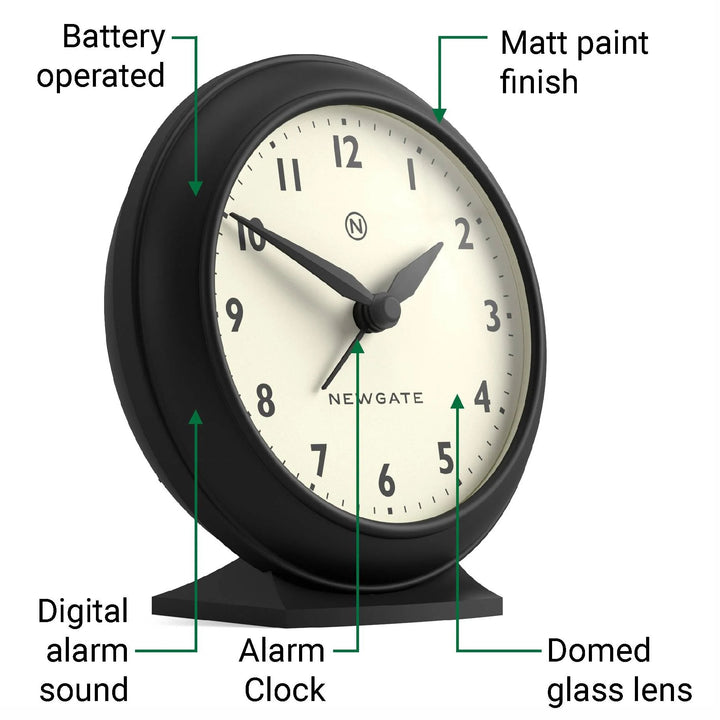 Newgate Pacific Domed Glass Retro Alarm Clock Black 13cm NG-ALMPAC13K 5