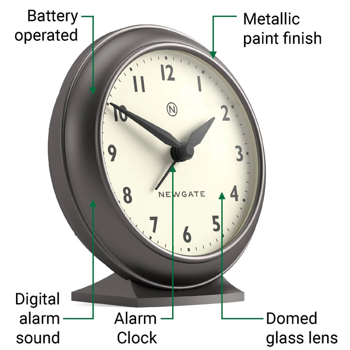 Newgate Pacific Domed Glass Retro Alarm Clock Graphite 13cm NG-ALMPAC13MGR 5