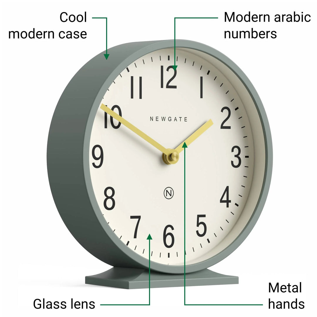 Newgate Q Minimalist Round Mantel Clock Asparagus Green 21cm NG-MANQ371ASG 5