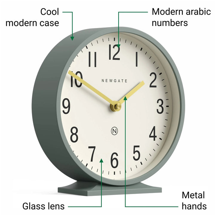 Newgate Q Minimalist Round Mantel Clock Asparagus Green 21cm NG-MANQ371ASG 5