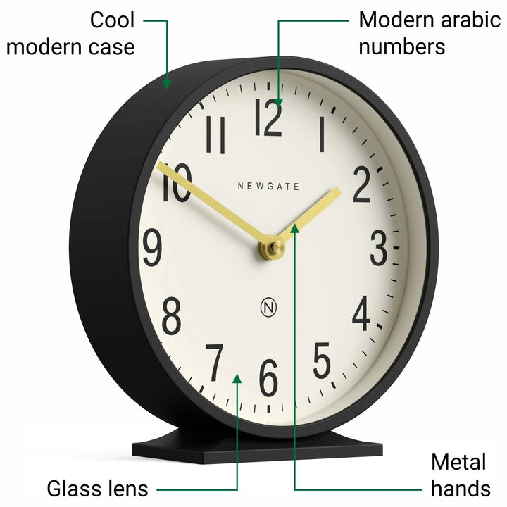 Newgate Q Minimalist Round Metallic Mantel Clock Black 21cm NG-MANQ371K 5