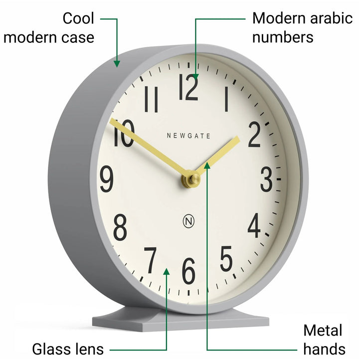 Newgate Q Minimalist Round Metallic Mantel Clock Clockwork Grey 21cm NG-MANQ371CGY 5