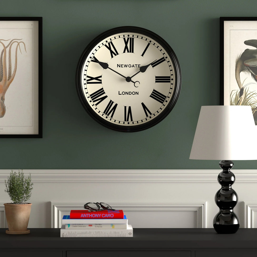 Newgate Spitalfields Metal Roman Numeral Glass Wall Clock Black 40cm NG-SPIT16K 3