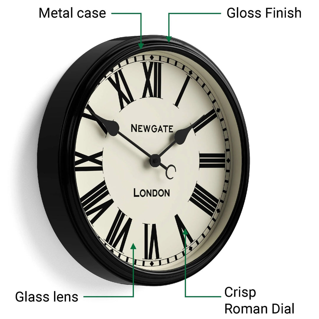 Newgate Spitalfields Metal Roman Numeral Glass Wall Clock Black 40cm NG-SPIT16K 5