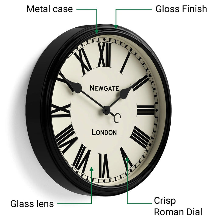 Newgate Spitalfields Metal Roman Numeral Glass Wall Clock Black 40cm NG-SPIT16K 5