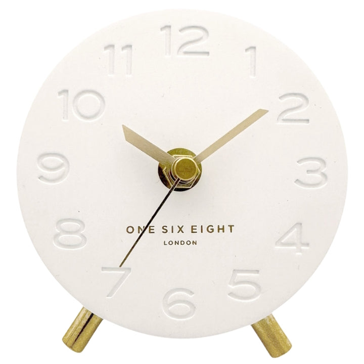 One Six Eight London Ariel Resin Debossed Desk Clock White 12cm 24028 1