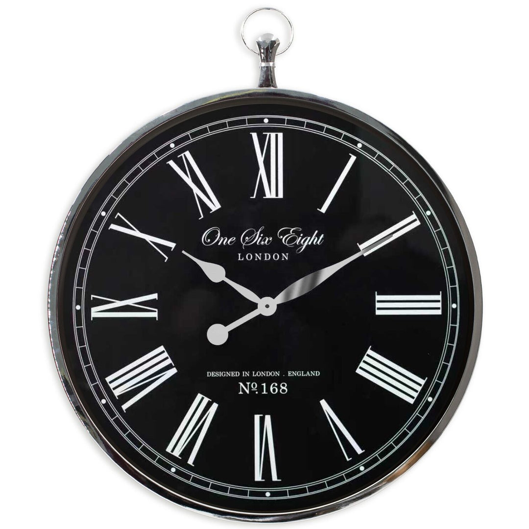 One Six Eight London Charlie FOB Watch Wall Clock Roman Black 70cm 24035 1
