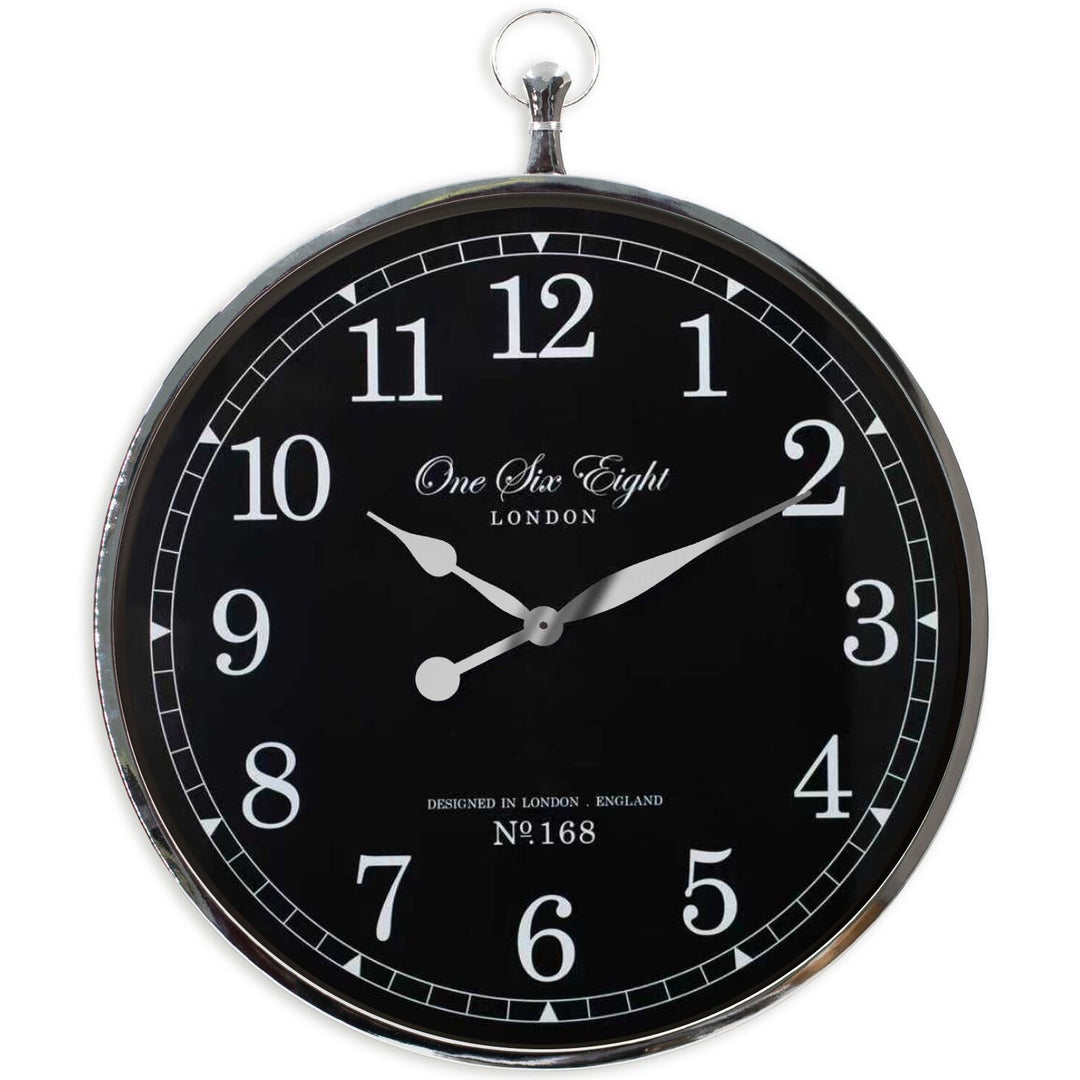 One Six Eight London Elizabeth FOB Wall Clock Numbers Black 70cm 24037 1