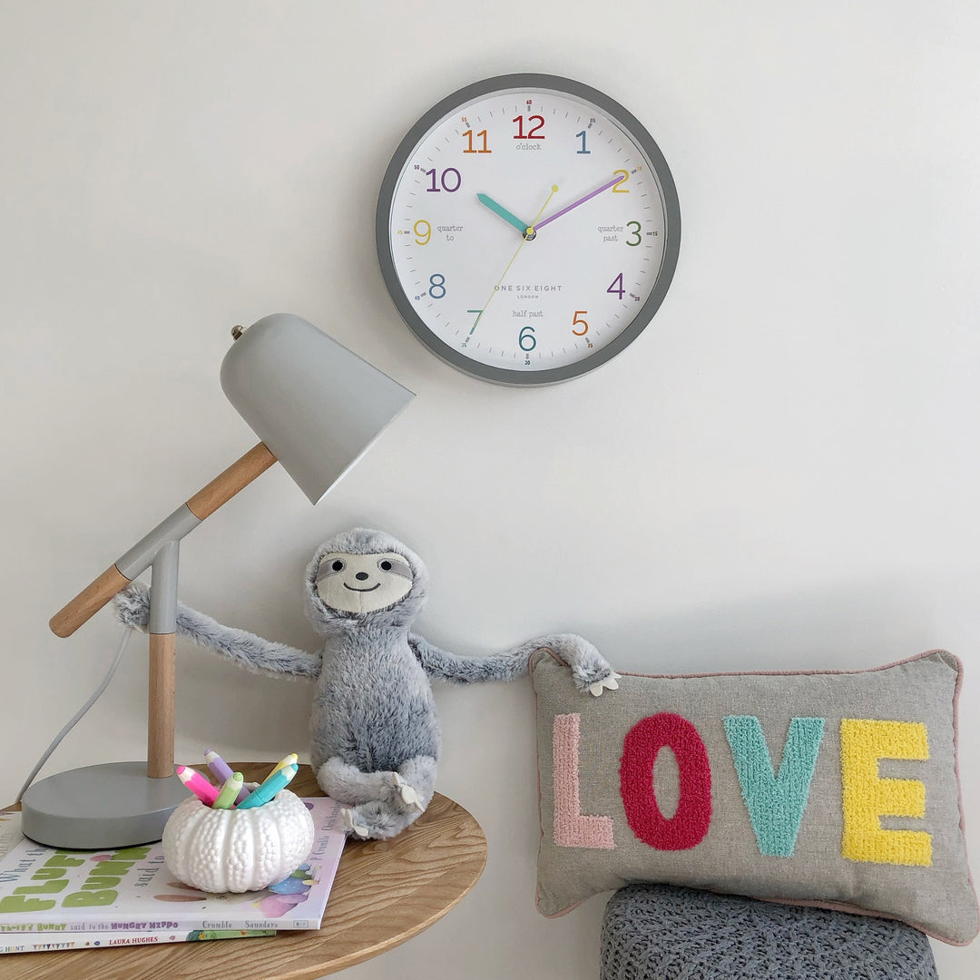 One Six Eight London Learn The Time Wall Clock Grey 30cm 22123 2