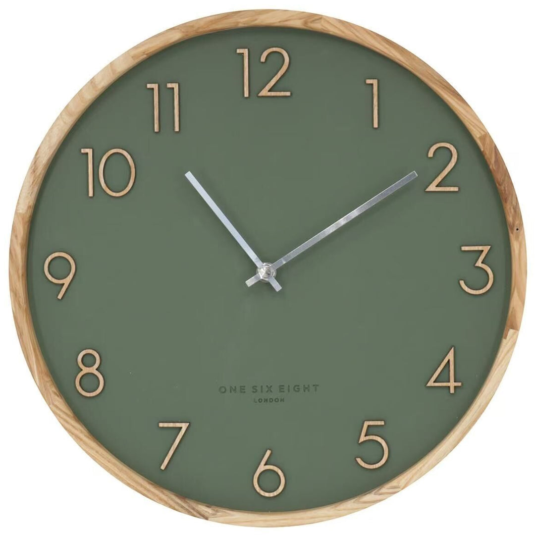 One Six Eight London Scarlett Wooden Wall Clock Olive Green 35cm 24040 1