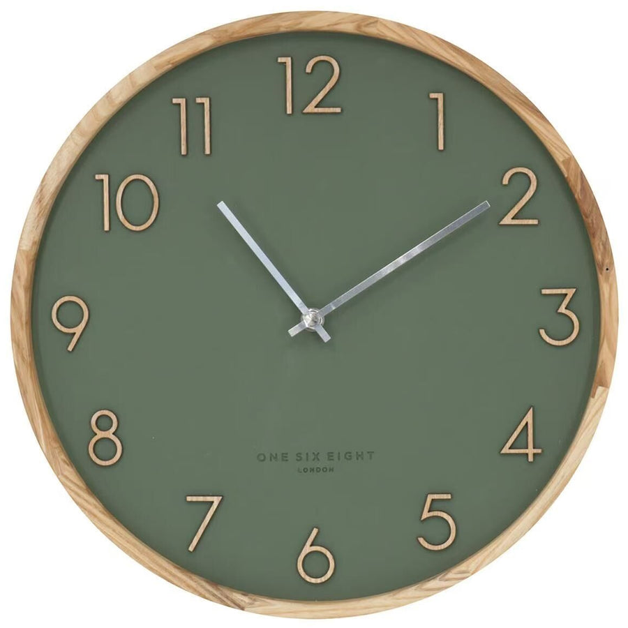 One Six Eight London Scarlett Wooden Wall Clock Olive Green 35cm 24040 1