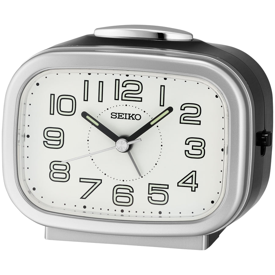 Seiko Amaro Luminous Analog Bedside Alarm Clock Silver 10cm QHK060-S 1