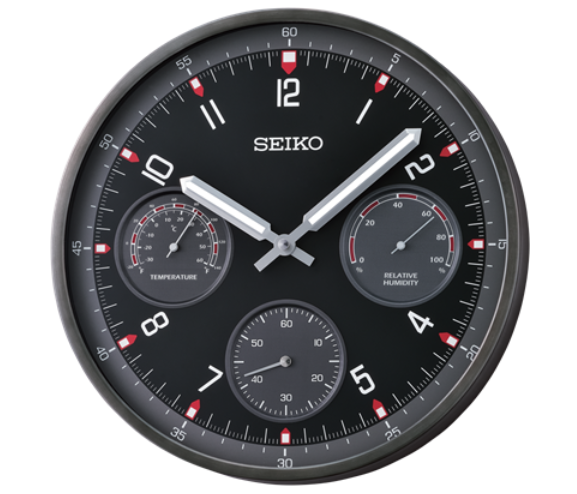 Seiko Calypso Watch Face Thermo Hygro Wall Clock Black 33cm QXA823-K