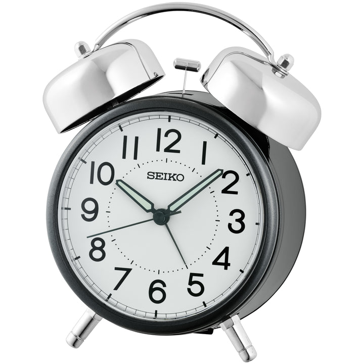 Seiko Sentinel Bedside Twin Bell Luminous Alarm Clock Black 15cm QHK063-K 1