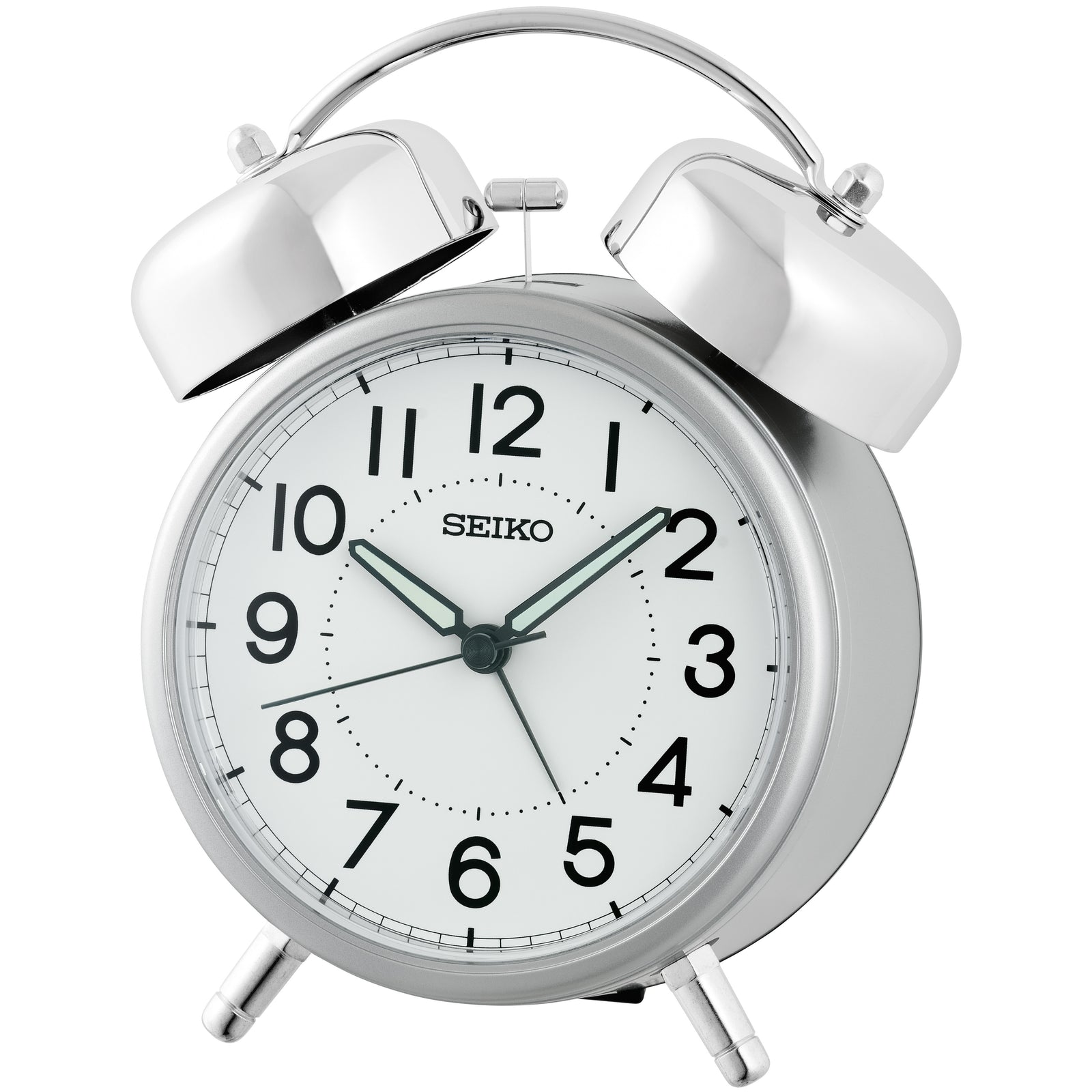 Seiko Sentinel Bedside Twin Bell Luminous Alarm Clock Silver 15cm QHK063-S 1
