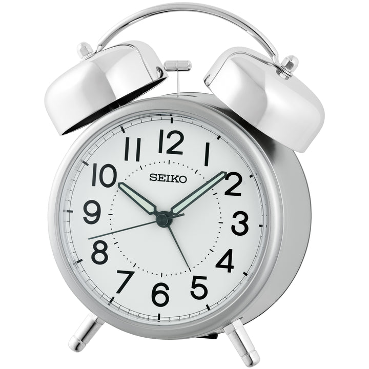 Seiko Sentinel Bedside Twin Bell Luminous Alarm Clock Silver 15cm QHK063-S 1