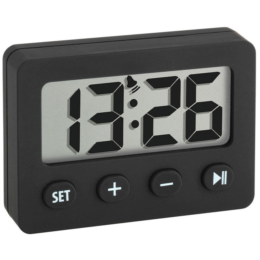 TFA Digital Alarm Clock with Timer and Stopwatch Black 6cm 60.2014.01 Front