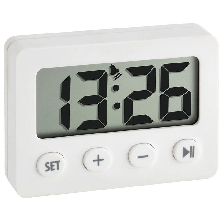 TFA Digital Alarm Clock with Timer and Stopwatch White 6cm Front 60.2014.02