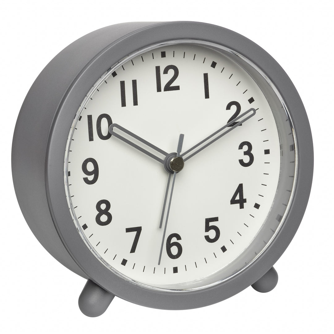 TFA Asher Analogue Round Modern Alarm Clock Grey 11cm 60.1043.10 1