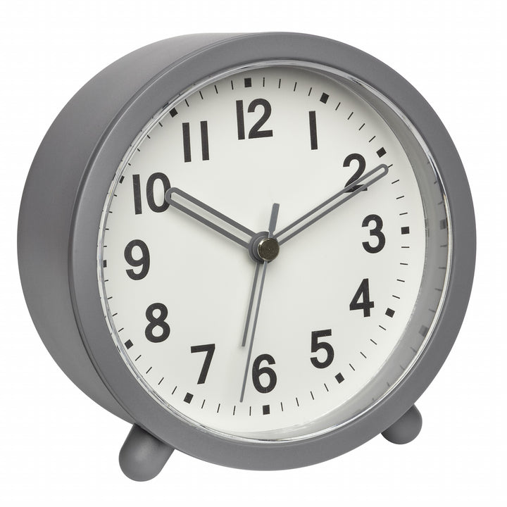 TFA Asher Analogue Round Modern Alarm Clock Grey 11cm 60.1043.10 1