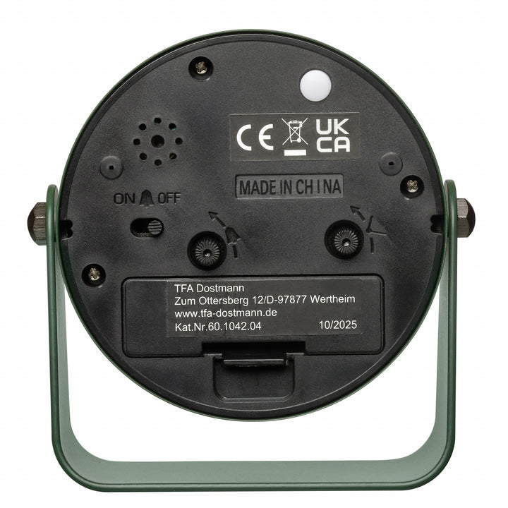 TFA Azure Analogue Rotating Stand Metal Alarm Clock Green 10cm 60.1042.04 4