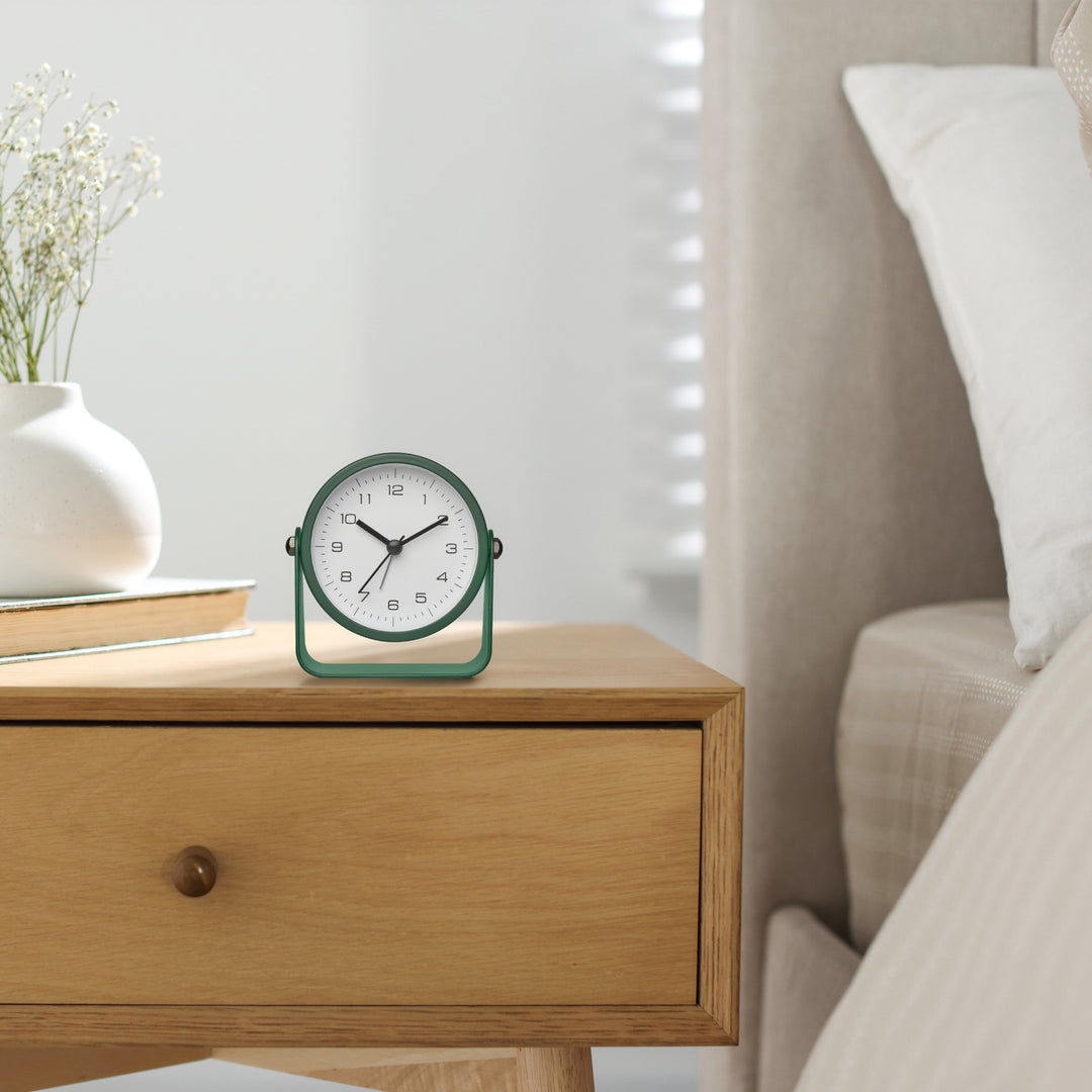 TFA Azure Analogue Rotating Stand Metal Alarm Clock Green 10cm 60.1042.04 5