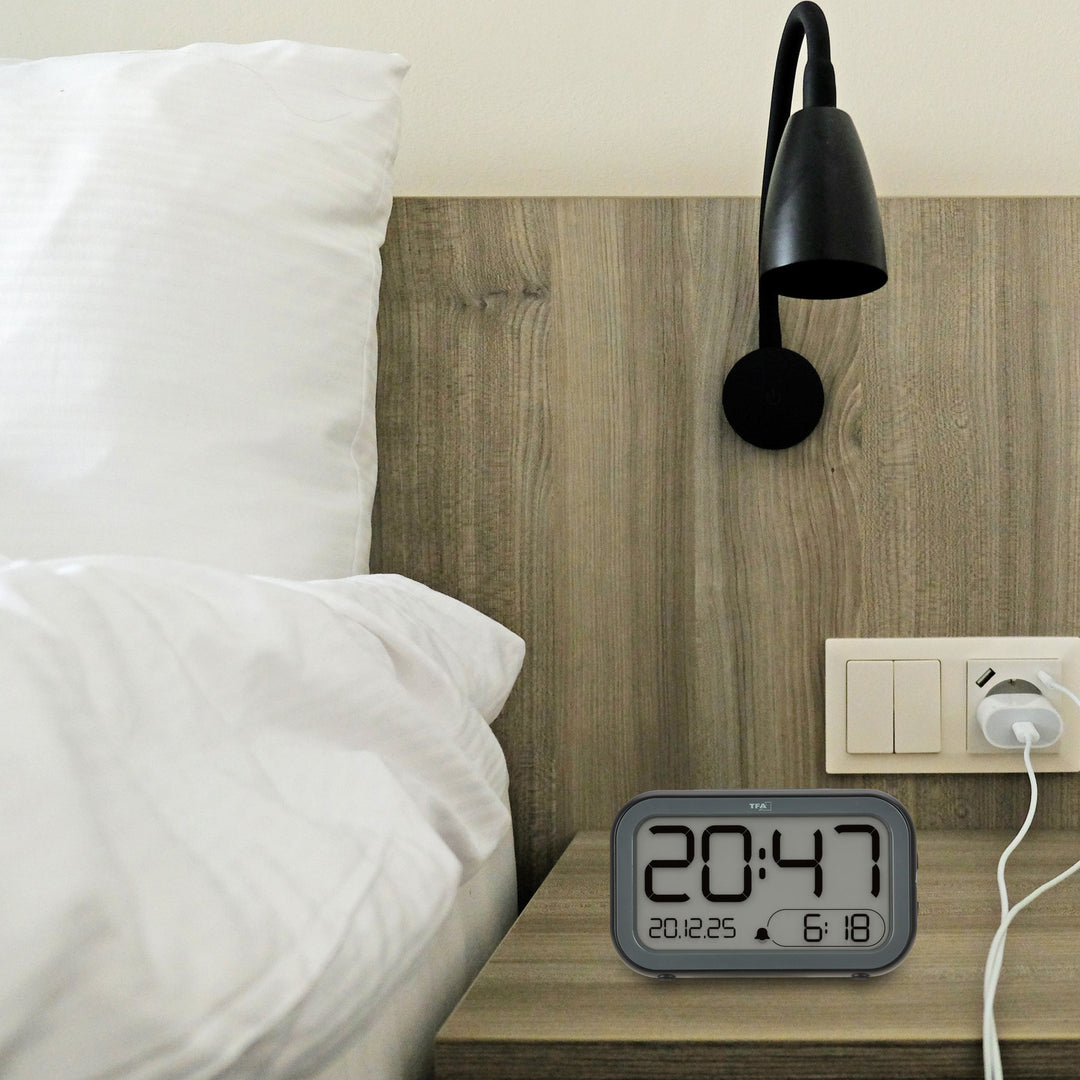 TFA Bingo Hybrid USB Rechargeable LCD LED Alarm Clock 13cm 60.2048.01 11