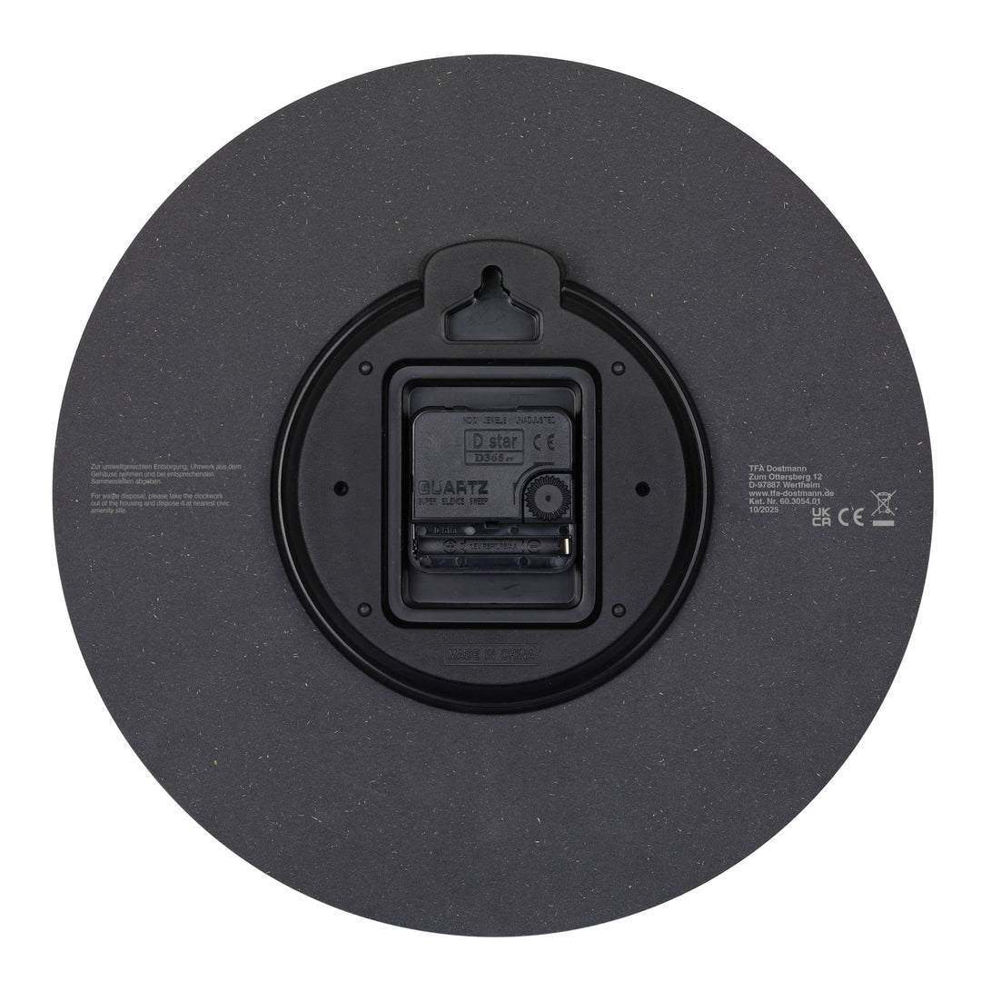 TFA Melany Minimalist Wooden Hands Wall Clock Black 30cm 60.3054.01 3