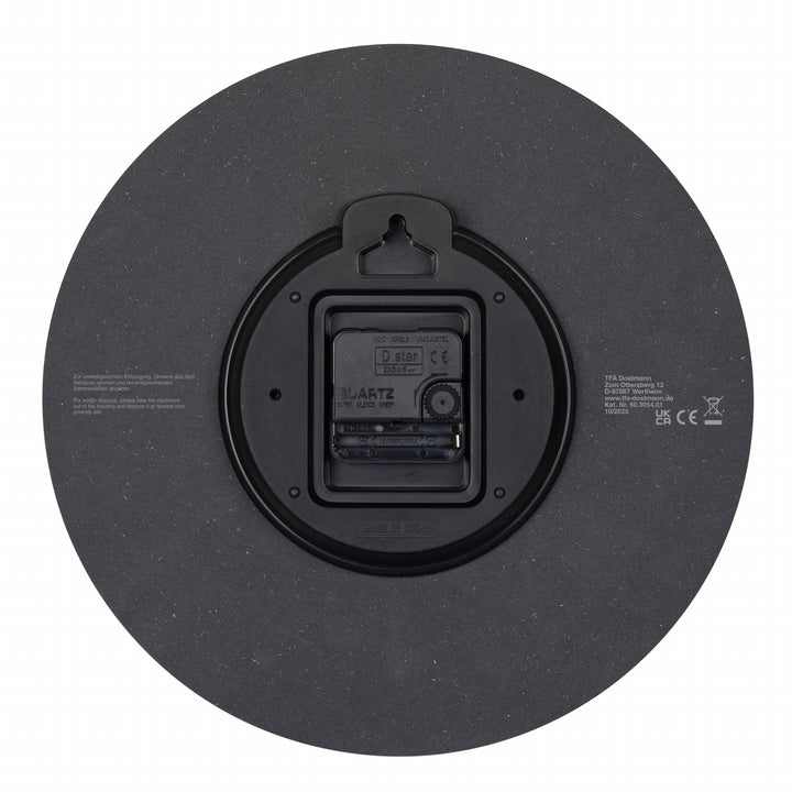 TFA Melany Minimalist Wooden Hands Wall Clock Black 30cm 60.3054.01 3