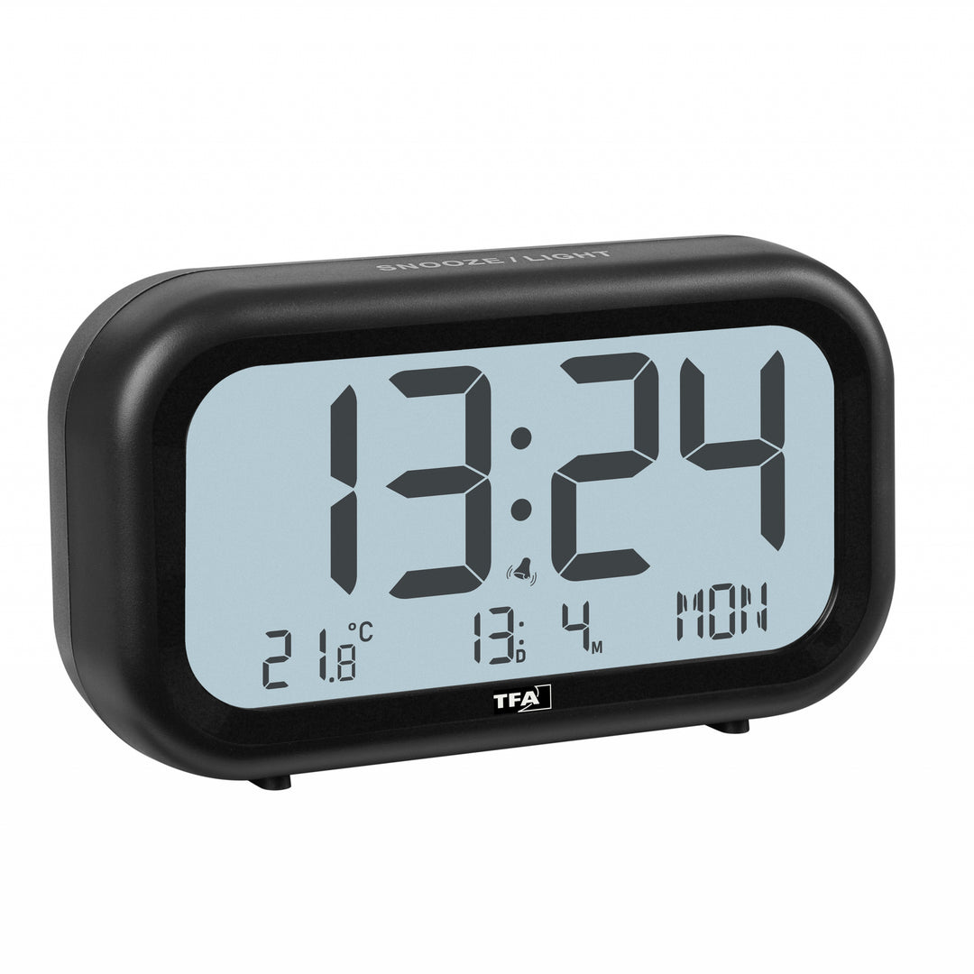 TFA Nocta Digital Day Date Temperature Alarm Clock Black 12cm 60.2052.01 1