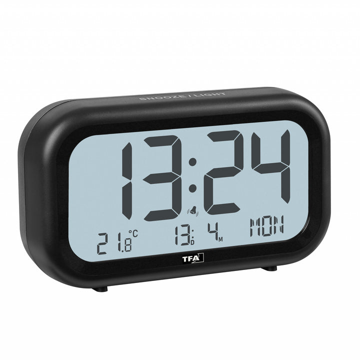 TFA Nocta Digital Day Date Temperature Alarm Clock Black 12cm 60.2052.01 1
