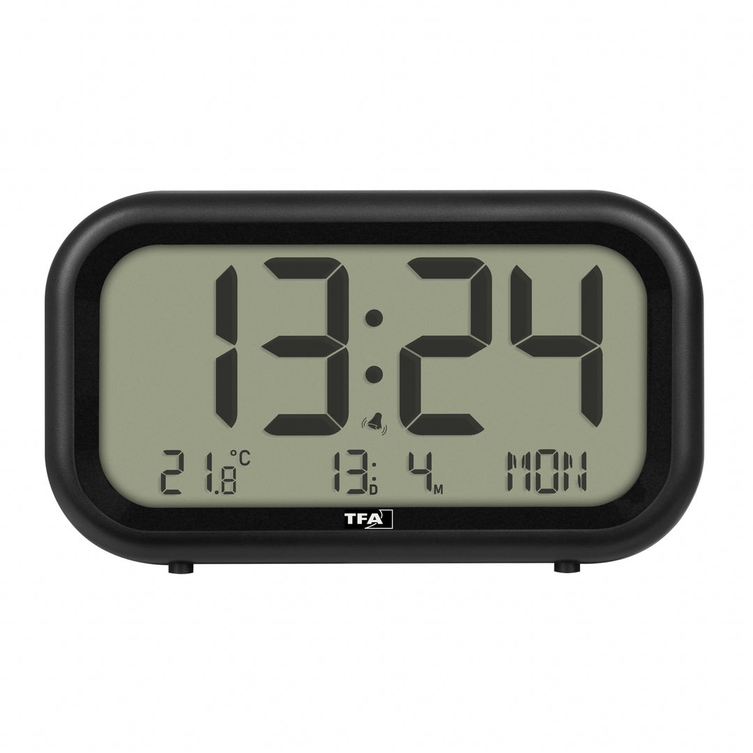 TFA Nocta Digital Day Date Temperature Alarm Clock Black 12cm 60.2052.01 4