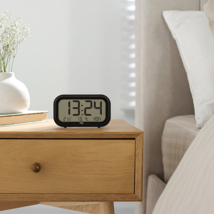 TFA Nocta Digital Day Date Temperature Alarm Clock Black 12cm 60.2052.01 7