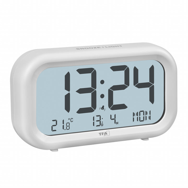 TFA Nocta Digital Day Date Temperature Alarm Clock White 12cm 60.2052.02 1