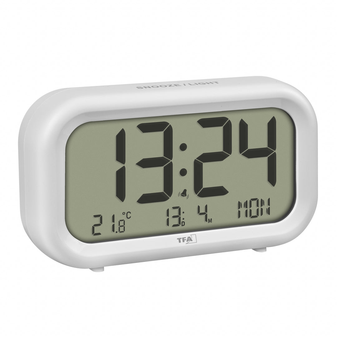 TFA Nocta Digital Day Date Temperature Alarm Clock White 12cm 60.2052.02 2