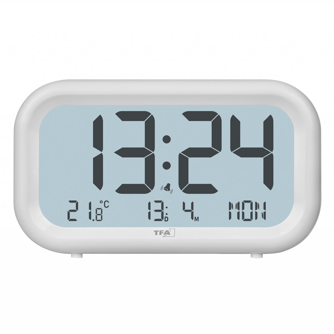 TFA Nocta Digital Day Date Temperature Alarm Clock White 12cm 60.2052.02 3