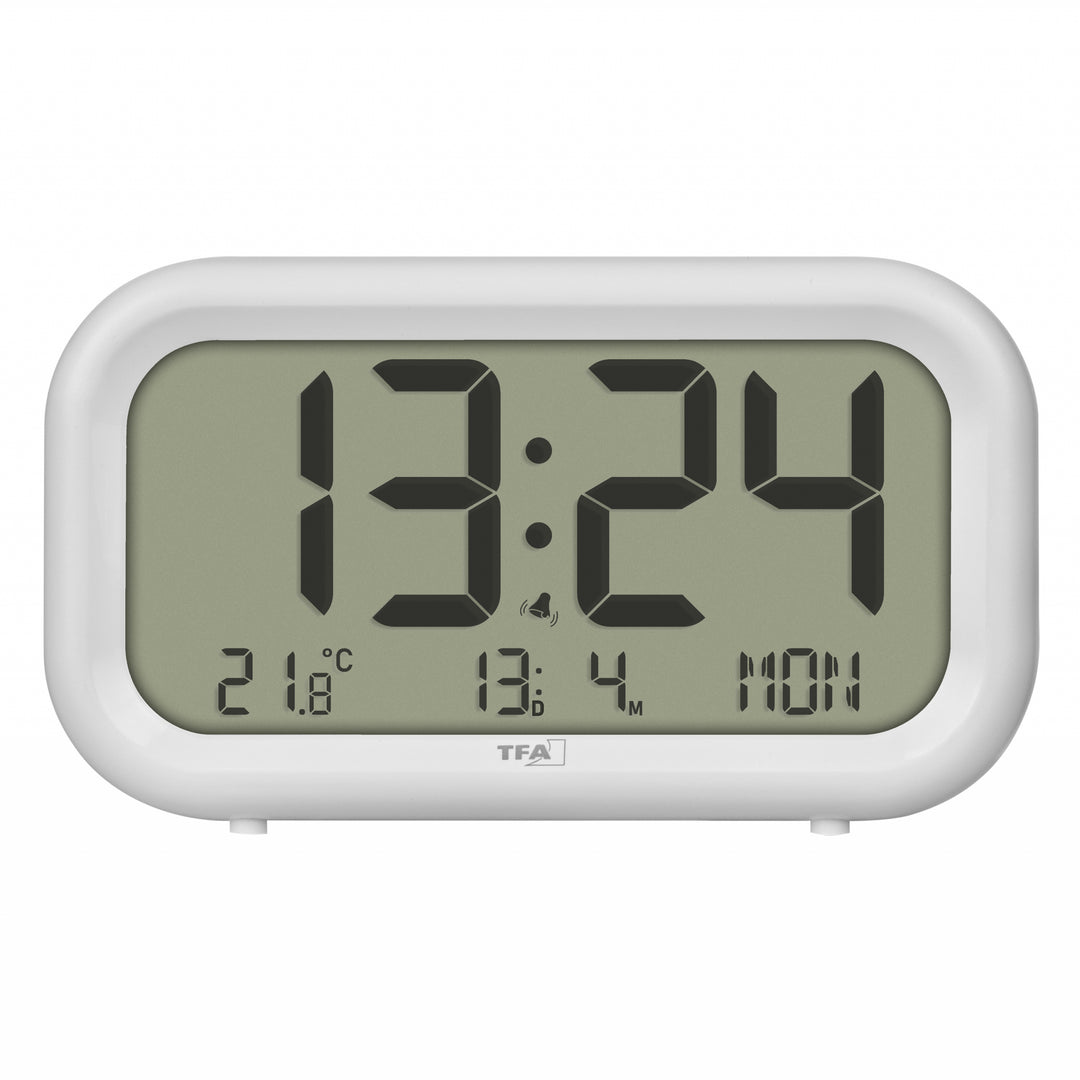 TFA Nocta Digital Day Date Temperature Alarm Clock White 12cm 60.2052.02 4