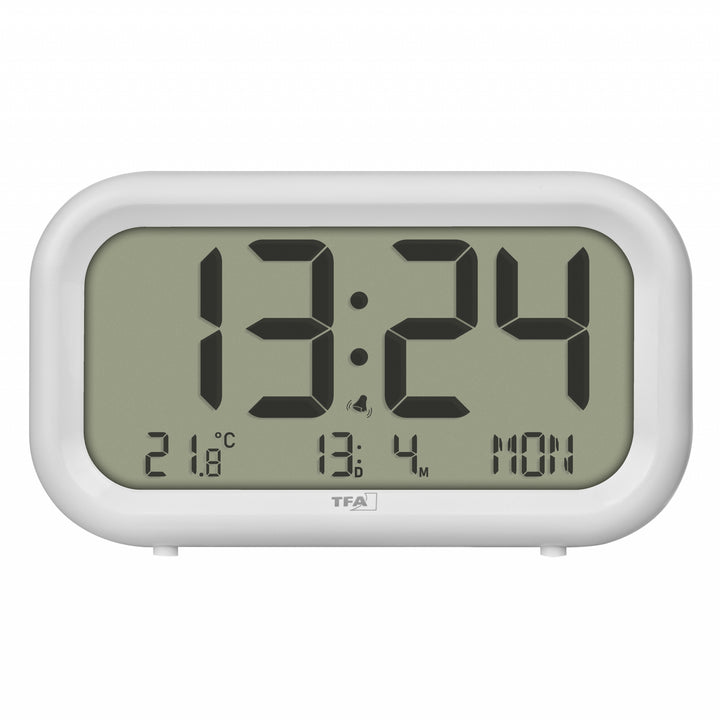 TFA Nocta Digital Day Date Temperature Alarm Clock White 12cm 60.2052.02 4