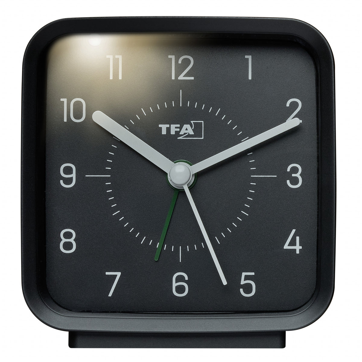 TFA Rowan Square Silent Sweep Alarm Clock Black and Green 9cm 60.1044.01.04 2