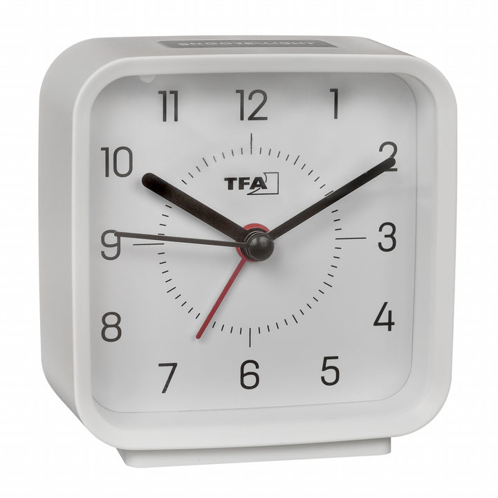 TFA Rowan Square Silent Sweep Alarm Clock White and Grey 9cm 60.1044.02.10 1