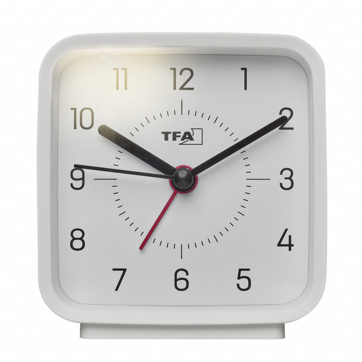TFA Rowan Square Silent Sweep Alarm Clock White and Grey 9cm 60.1044.02.10 2