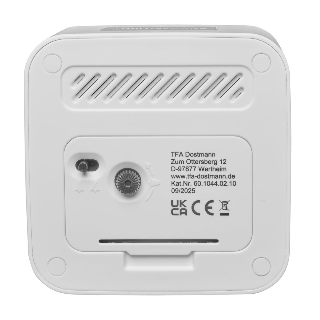 TFA Rowan Square Silent Sweep Alarm Clock White and Grey 9cm 60.1044.02.10 3