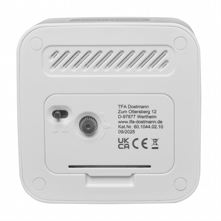 TFA Rowan Square Silent Sweep Alarm Clock White and Grey 9cm 60.1044.02.10 3