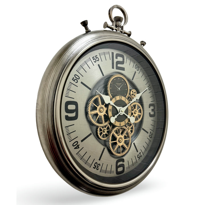 Victory Ambrose FOB Pocket Watch Metal Moving Gears Wall Clock 60cm CCM-1844 2