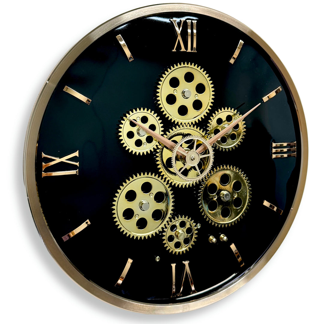 Victory Axel Convex Glass Moving Gears Wall Clock Black 36cm CCJ-8088 1