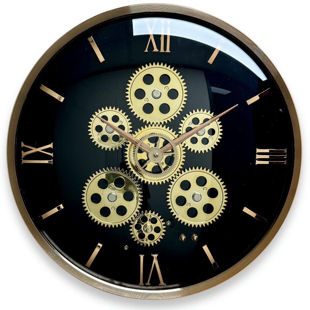 Victory Axel Convex Glass Moving Gears Wall Clock Black 36cm CCJ-8088 2