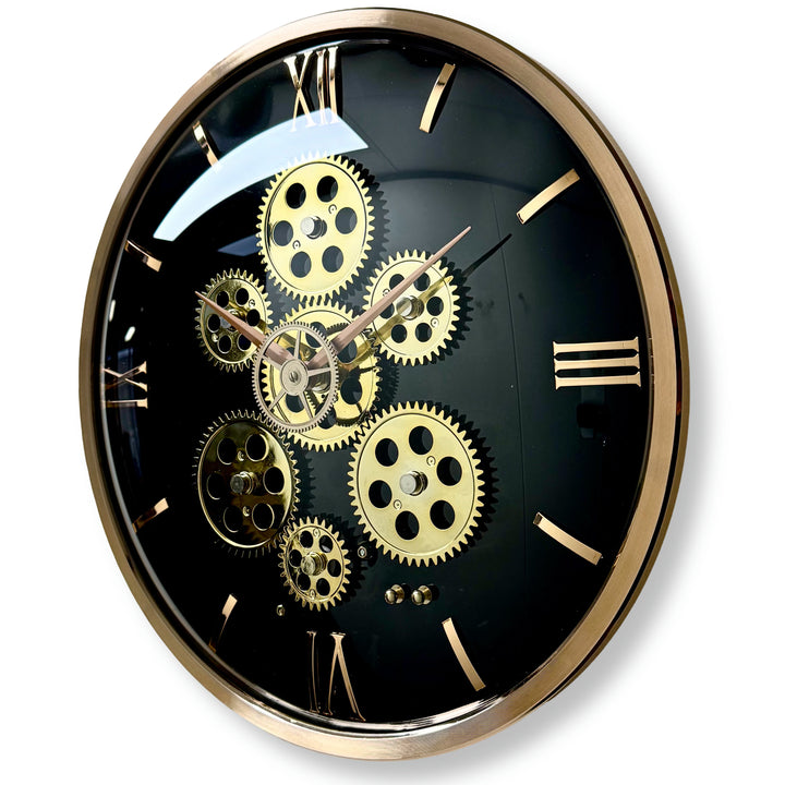Victory Axel Convex Glass Moving Gears Wall Clock Black 36cm CCJ-8088 3